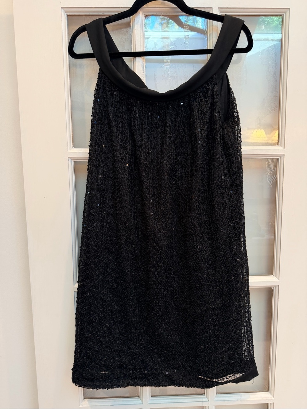 Vintage Maggy London Y2K Black Sequin Overlay Goth Chic Romantic Dress Size 10